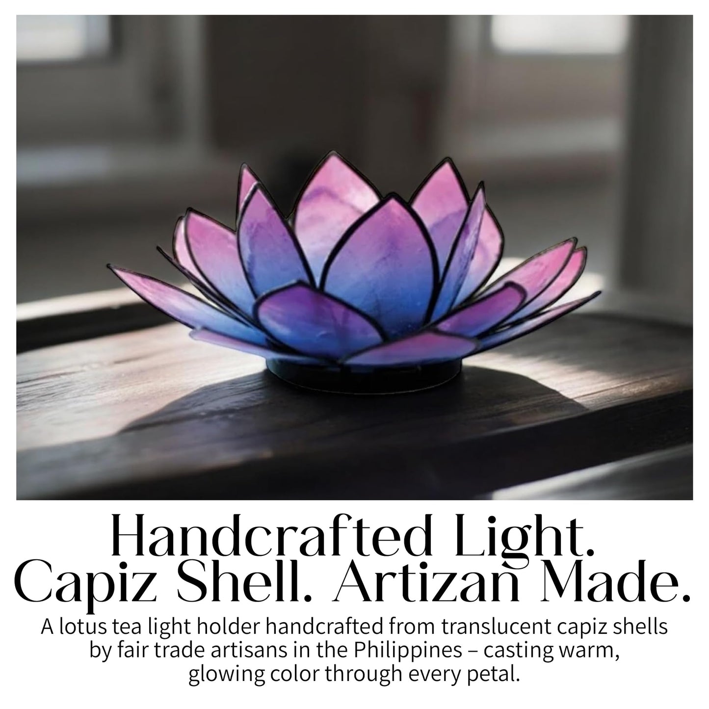 Om Gallery SoHo Lotus Tea Light Holder - Handcrafted Capiz Shell Candle Holder 5 Inch Diameter - Artisan Boho Votive Tea Light for Home Decor and Altar - Fair Trade Gift - Pink and Turquoise