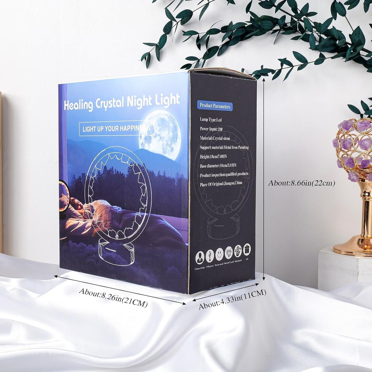 Runyansghi Chroma Gravel Night Lamp 8.6" Natural Healing Crystal Bedside Lamp USB Port 3 Colours Dimming Mode Bedroom Lamp Suitable Night Light for Living Room Bedroom Office Home Decor Ideal Gift