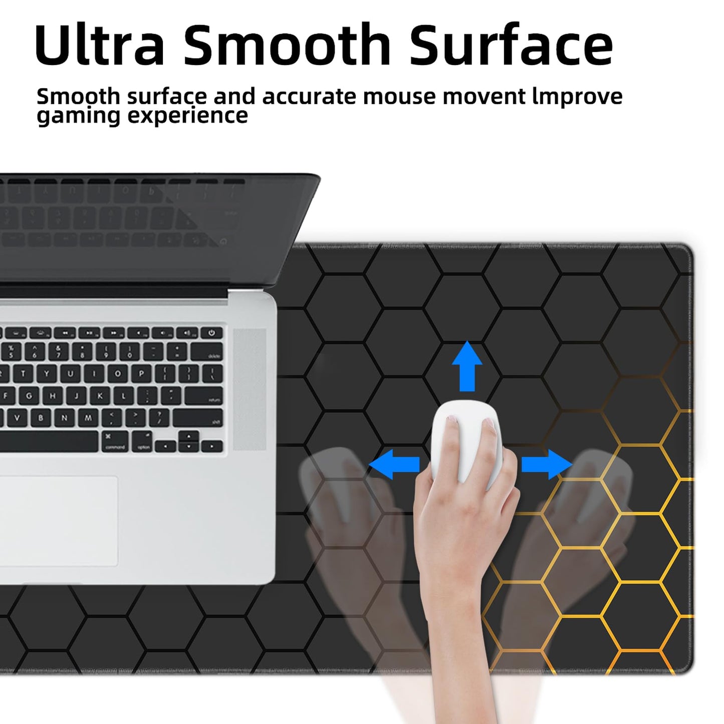 Galdas Gaming Mouse Pad XXL XL Large Long Extended Big Mousepad Non-Slip Rubber Keyboard Mouse Pad with Stitched Edges for Laptop Home Office (31.5x11.8x0.08 Inch) … (Grid)