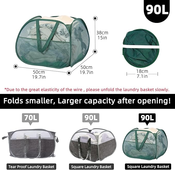 Collapsible Laundry Basket, 90L Foldable Pop Up Laundry Hamper