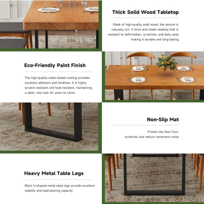 quanzhoulong Stylish Modern Minimalist Solid Wood Dining Table with Sturdy Metal Base – Easy Assembly, Versatile Design for Dining Rooms, Living Rooms, and Offices