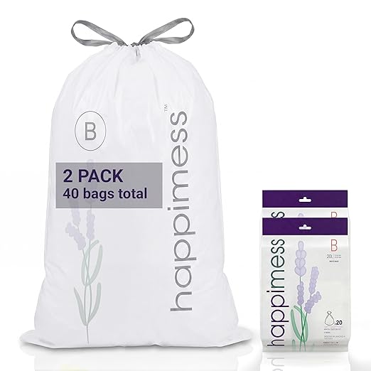 happimess 5.3 Gallon Drawstring Trash Bags, Lavender Scent, Heavy Duty MDPE