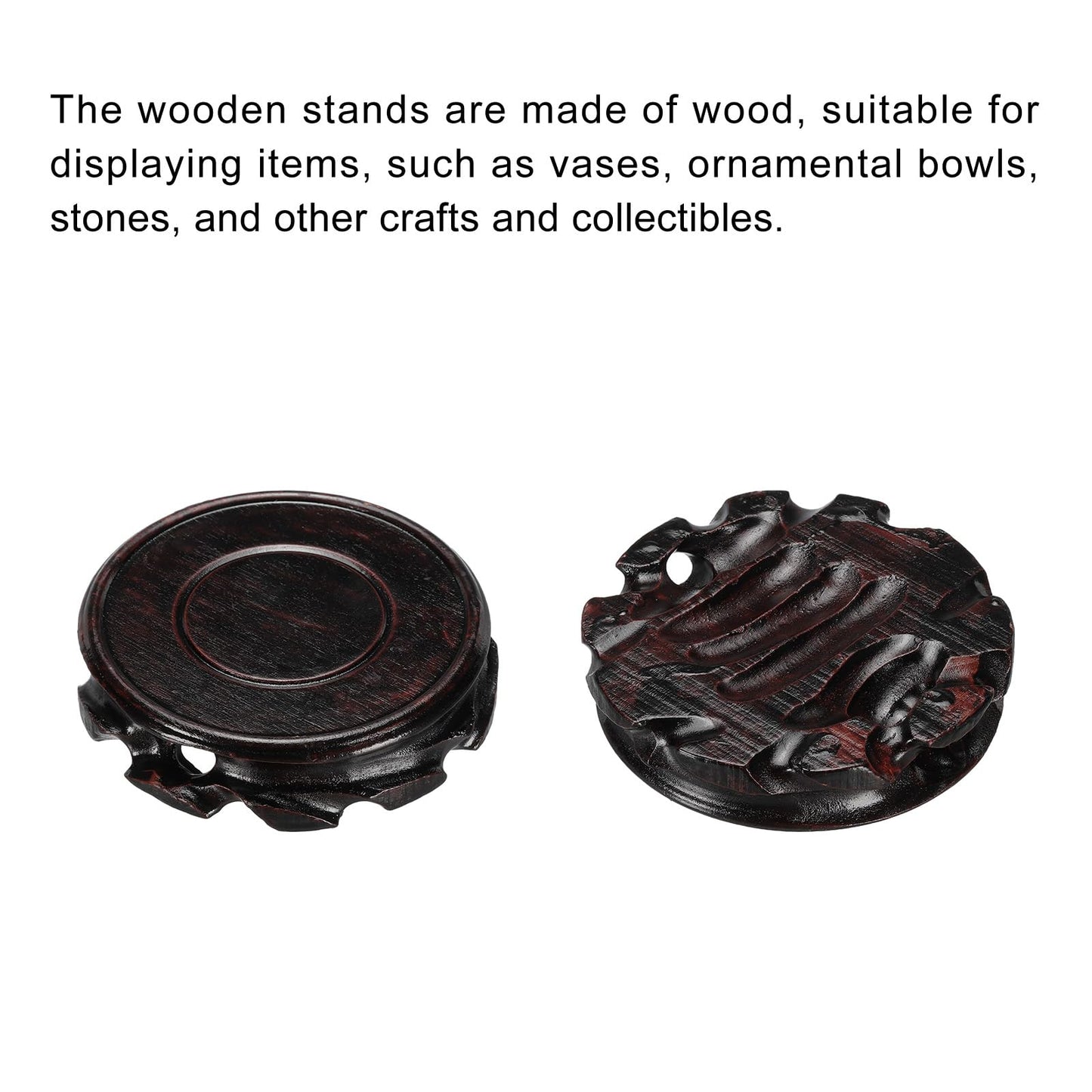 MECCANIXITY Wooden Stand Holders Displays Base 90mm Diameter Red Brown for Vase Bonsai Stone Pack of 2