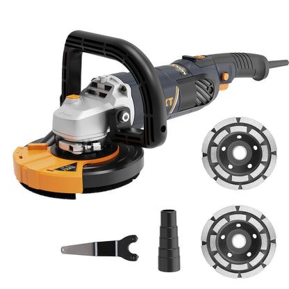 Concrete Surface Grinder Sander 1500W, MAXXT 5 Inch Angle Grinder Set 1000-8500RPM 7 Speed Adjustments, Concrete Sander with Removable Guard for Polishing（Includes 2 Diamond Sanding）