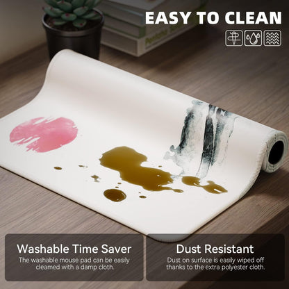 EFISH Japanese Cherry Blossom White Mouse Pad (31.5 × 11.8 × 0.12 inch) Extended Large Mouse Mat Desk Pad, Stitched Edges Mousepad,Non-Slip Rubber Base,Gaming Mouse Pad XL
