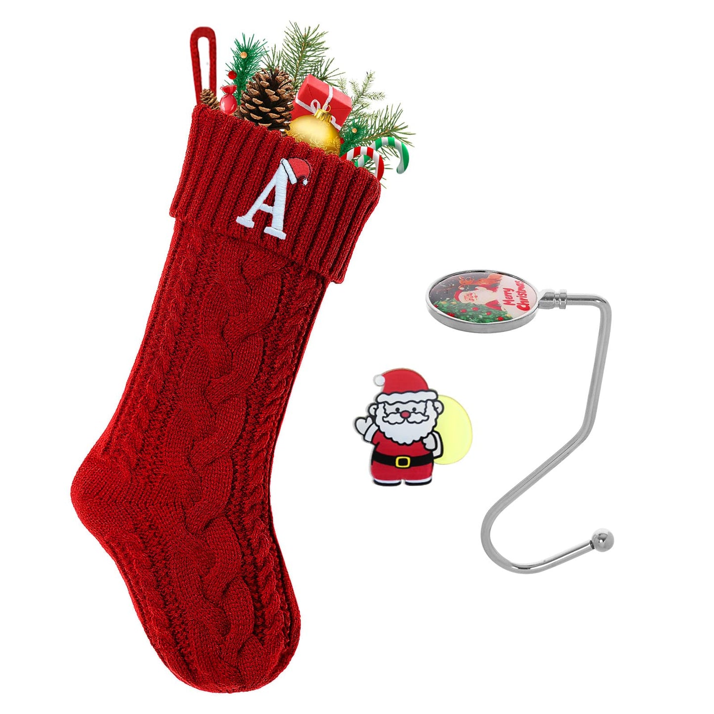 guccde Christmas Stockings with Initials, Personalized Embroidered Monogram 18 Inches Knitted Christmas Stockings Fireplace Xmas Stockings for Kids,Family Holiday Party Decoration Red Letter A