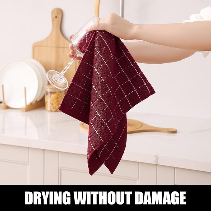 Homaxy 100% Cotton Terry Kitchen Towels, Checkered Designed, Soft and Super