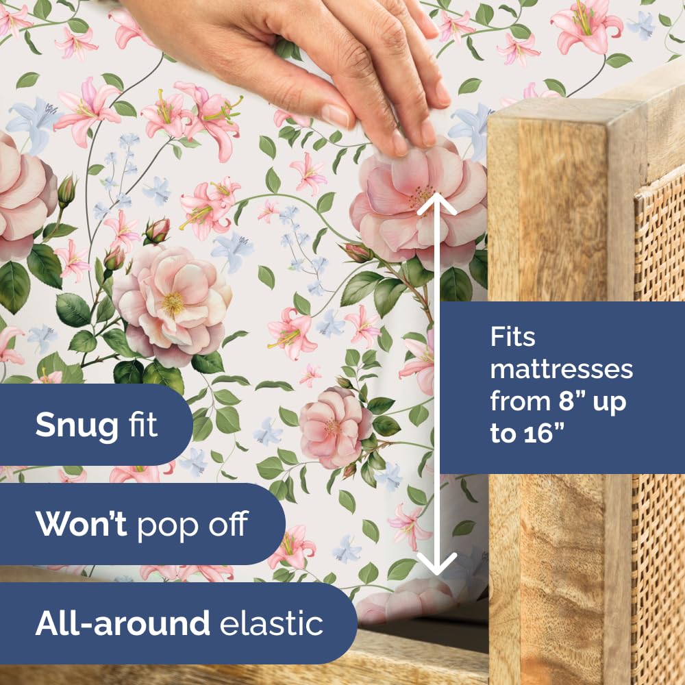 Floral Sheets - Pink Floral Rose Bed Sheet Set - 1 Flat, 1 Fitted & 2 Pillowcases w/ Deep Pockets - Comfy, Wrinkle & Fade Free Boho Botanical Bedding - Ultra-Soft, Breathable & Cooling - King Size New