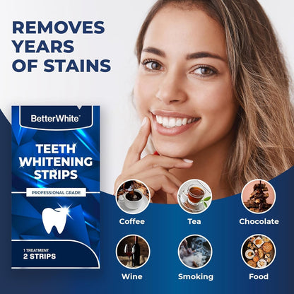 BetterWhite Professional Teeth Whitening Strips 7 Treatments - Enamel Safe - Non-Sensitive Formula - 14 Peroxide-Free Whitening Strips - Dentist Formulated Teeth Whitening Kit