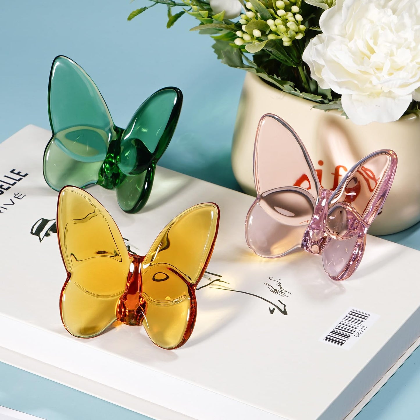 Lioaeust Crystal Butterfly Figurines,Flying Butterfly Figurine Decor Crystal Cut Glass Butterfly Ornament Statue Animal Collectible Home Ornament Decor