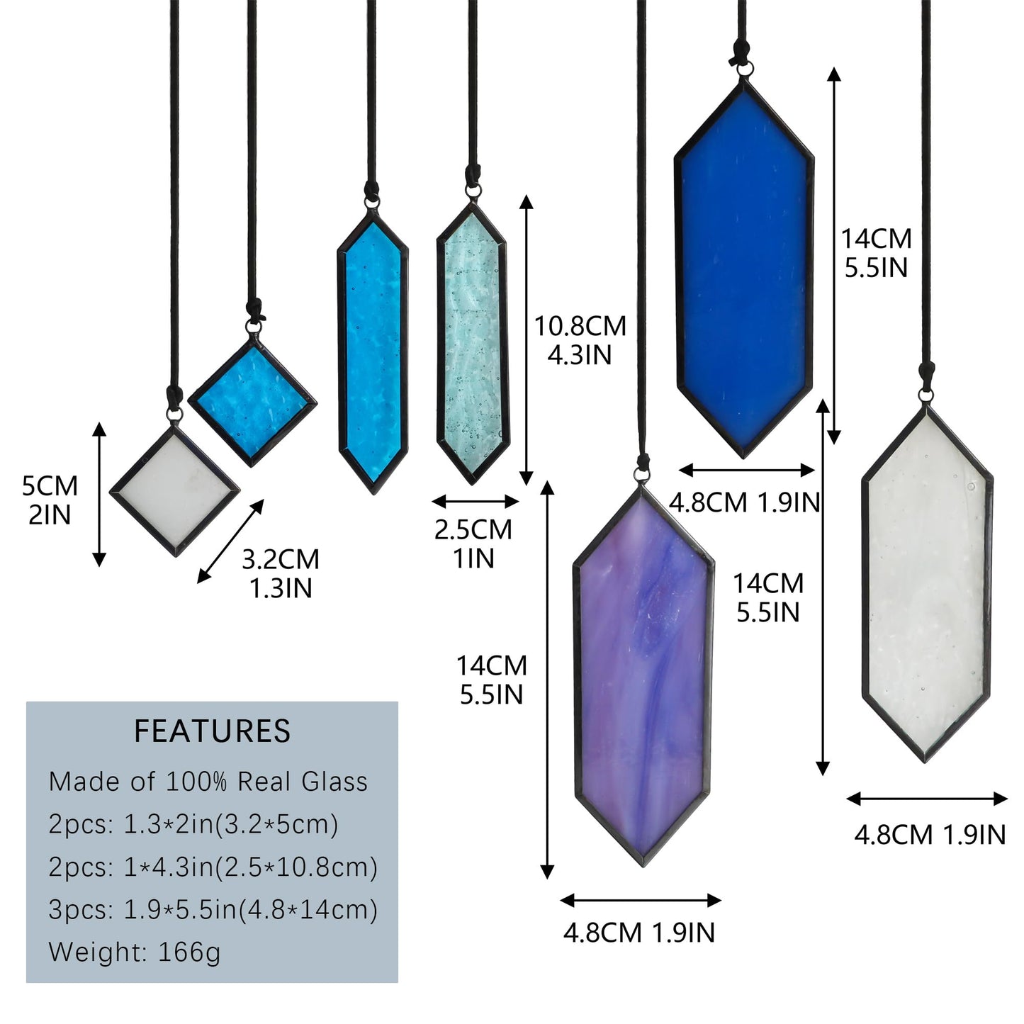 HDCRYSTALGIFTS Stained Glass Window Hanging Suncatchers - 7 Pieces Handcrafted Element Earth Tones Panel Set,Modern Blue Wall Art Sun Catchers Indoor Window Home Garden Decor