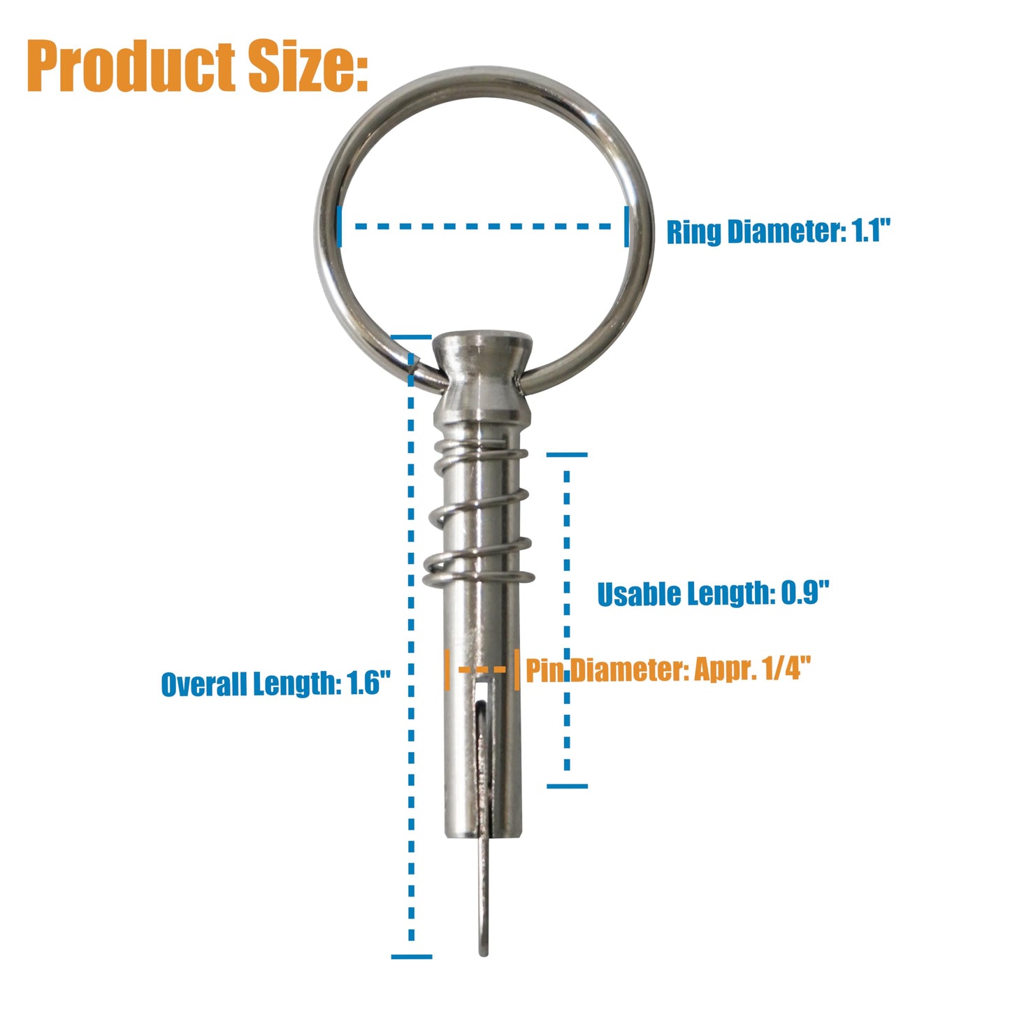 DNB Quick Release Pin - 8 Pcs Marine Grade 316 Stainless Steel 1/4" Diameter Bimini Top Pins - with Pull Ring