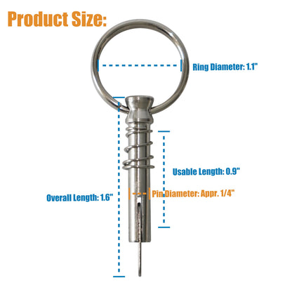 DNB Quick Release Pin - 8 Pcs Marine Grade 316 Stainless Steel 1/4" Diameter Bimini Top Pins - with Pull Ring