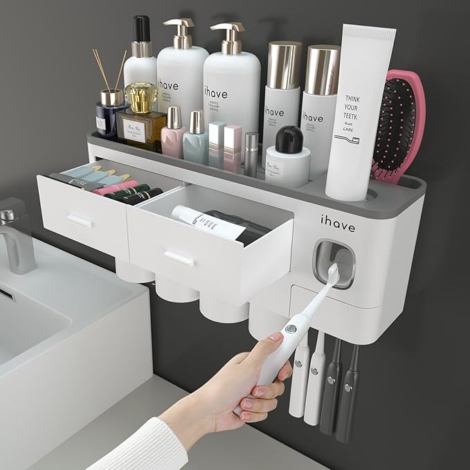 iHave Toothbrush Holders for Bathrooms, 4 Cups Toothbrush Holder Wall Mounted
