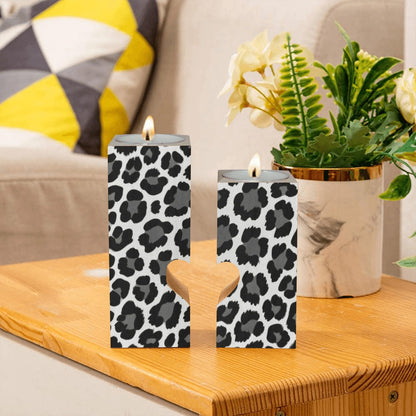 pnyoin Classical Black Animal Skin Candle Holders Gift for Women Wooden Heart Candlestick Personalized Christmas Birthday Graduation Friendship Gifts Home Wedding Dinning Party Decorative