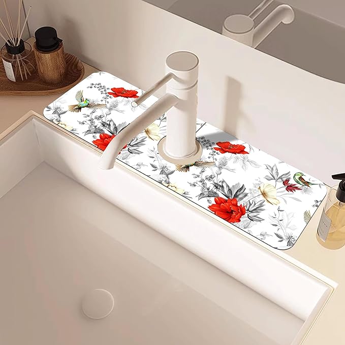 Poppy Wildflower Nightingale Sink Faucet Absorbing Mat Sink Splash Guard Faucet