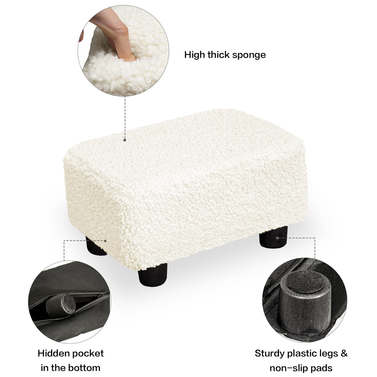CAROLMADE Small Foot Stool Ottoman Footstool with Legs Under Desk Footrest for Living Room Bedroom and Office, Soft Ivory White