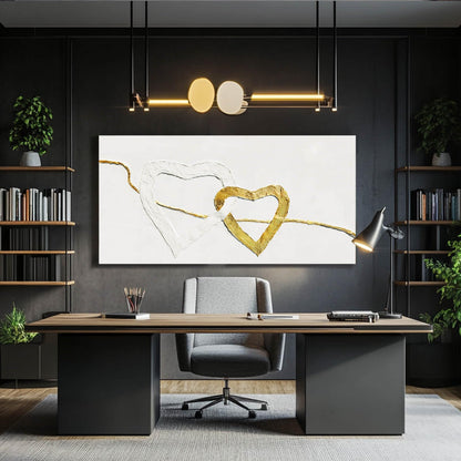 GAIDUOMAI Abstract Wall Canvas Art Love Heart Modern Artwork Minimalist Room Decor Gold Line Prints for Office Home Hotel 24"x48" Ready to Hang
