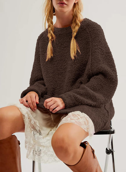 Beaully Women's Oversized Long Sleeve Crewneck Fuzzy Knit Warm Sweaters 2025 Fall Pullover Sweater Tops