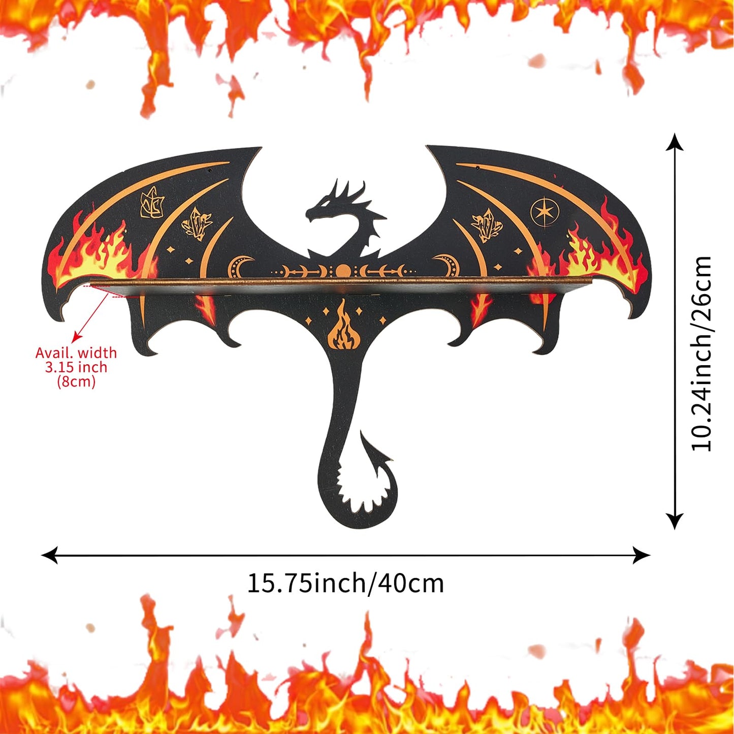 Gothic Evil Dragon Crystal Display Shelf for Wall, Wooden Trinket Holder Decor Witchy Shelf Rock Display Case Knick Knack Organizer, Wall Hanging Shelves for Essential Oil & Nail Polish (Dragon)