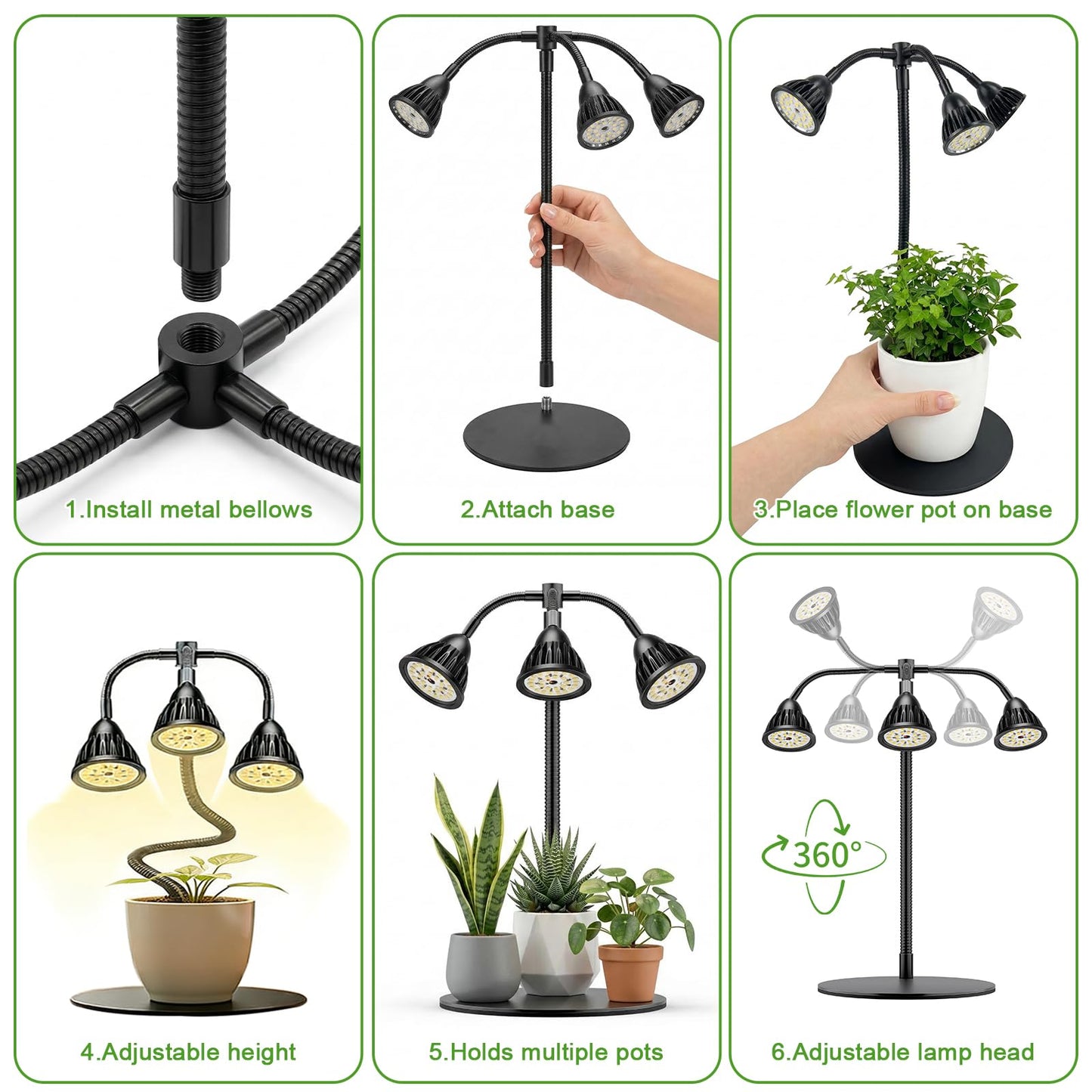 QCQHDU Grow Lights for Indoor Plants Full Spectrum,81 LED Triple-Bulb Plant Growing for Seed Starting Lamp with 3/9/12H Timer,Adjustable Gooseneck with Base,3 Switch Modes