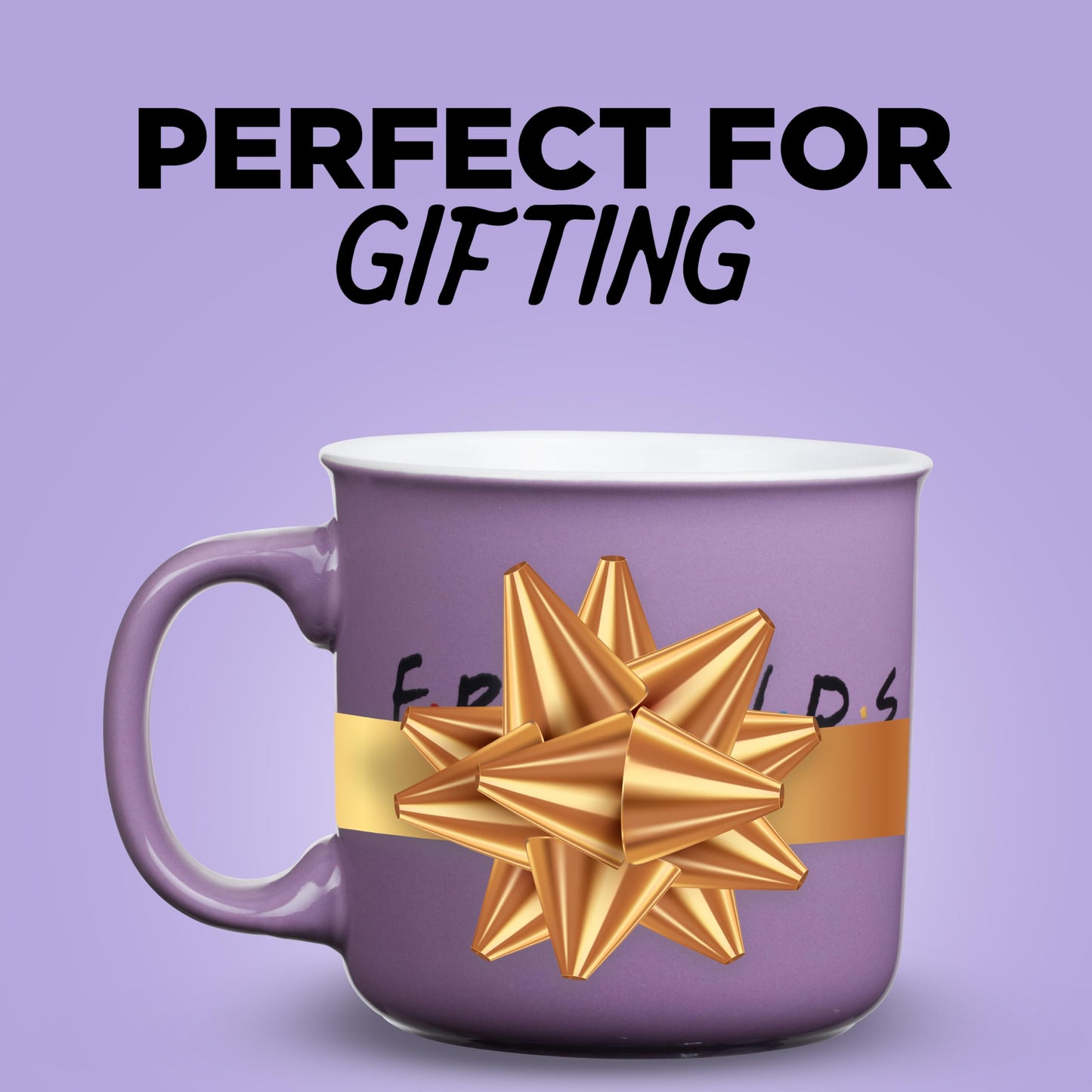 Silver Buffalo Friends Central Perk Smelly Cat, Iconic Orange Couch, Pheobe's Guitar Ceramic Camper Mug, 20 Ounces
