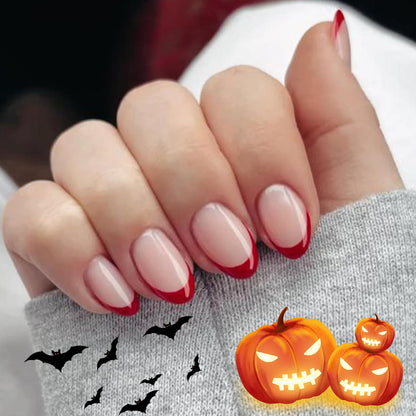 modelones Pink Short Press on Nails, Fall Halloween Oval Fake Nails Kit Press Ons with Nail Glue, Adhesive Tabs, Nail File, Prep Pad, Manicure Stick, 32Pcs 16 Sizes