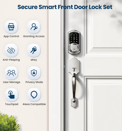 Veise VE06-H Smart Front Door Lock Set, App Control, Keyless Entry Deadbolt with Lever Handle, Electronic Digital Touchscreen Keypad, Auto Lock, Easy Install, Matte Black