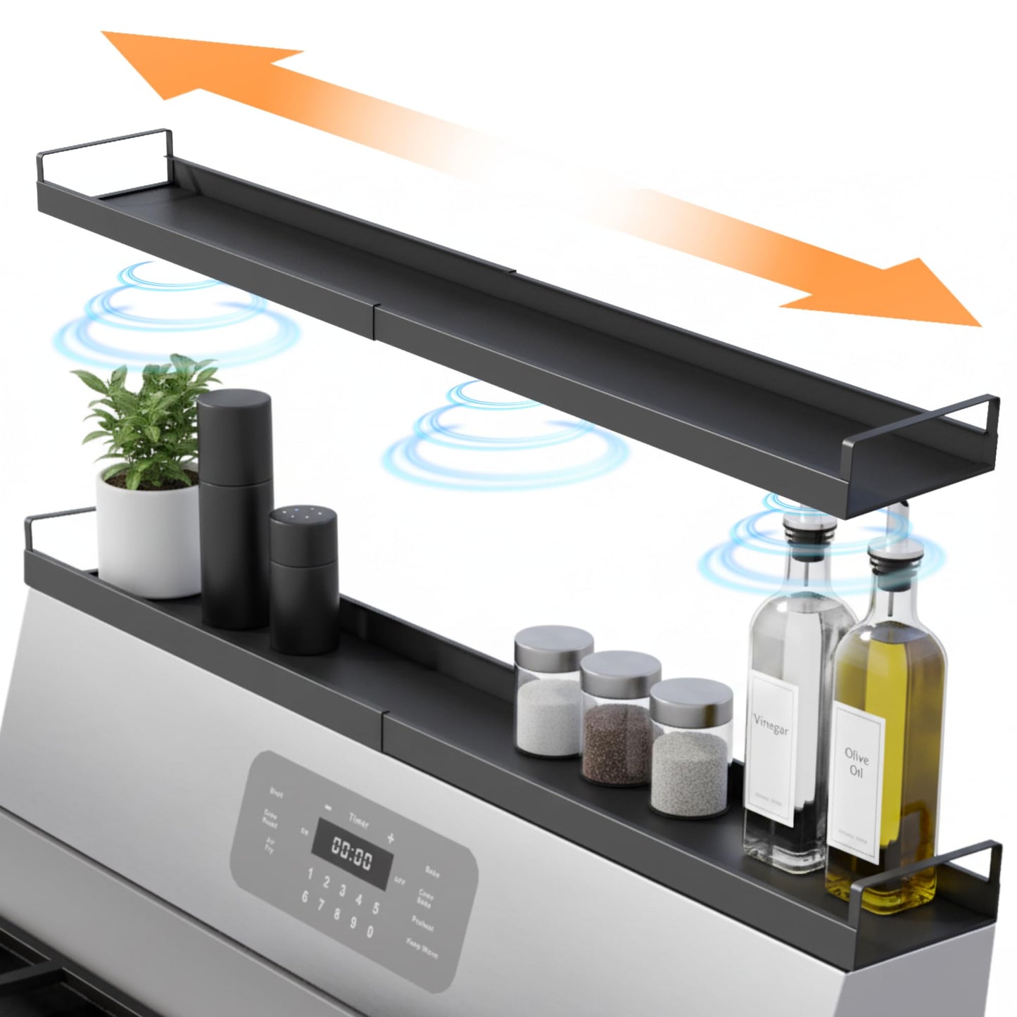 Extendable Steel Over the Stove Shelf for Back of Stove (16 to 30 Inches) Magnetic Stove Top Shelf for Kitchen Stove, Over Stove Shelf for Back of Stove - Over the Stove Spice Rack Shelf