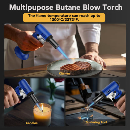 Sondiko Butane Torch with Fuel Gauge S907, Refillable Soldering Torch Lighter with Adjustable Flame for Welding, Industrial, Resin Art(Butane Gas Not Included)