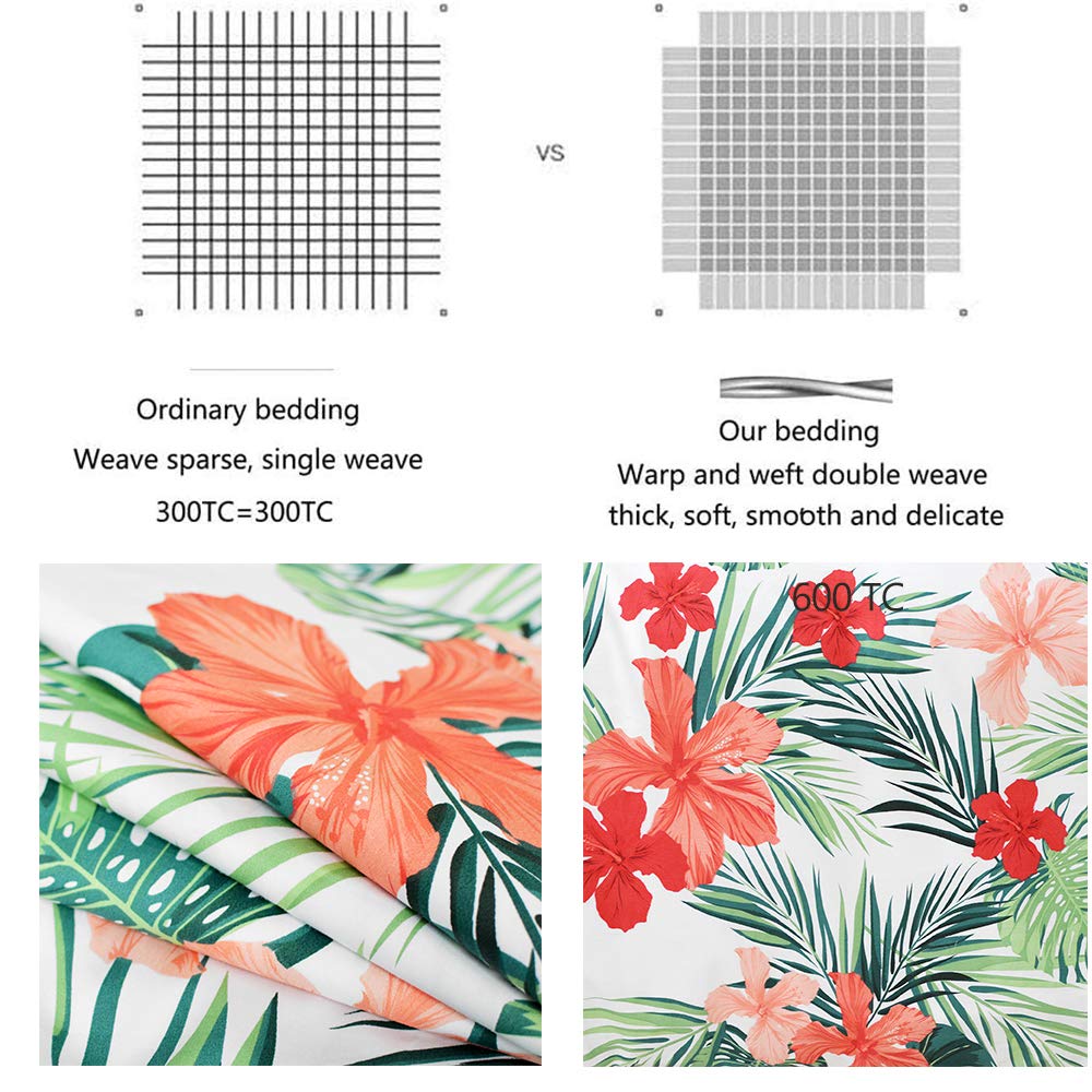 FADFAY Green Floral Sheets Queen Size 100% Cotton Floral Bed Sheet Ultra Soft Tropical Bedding Banana Palm Leaves Top Sheet Hawaiian Deep Pocket Fitted Sheet 4-Pieces