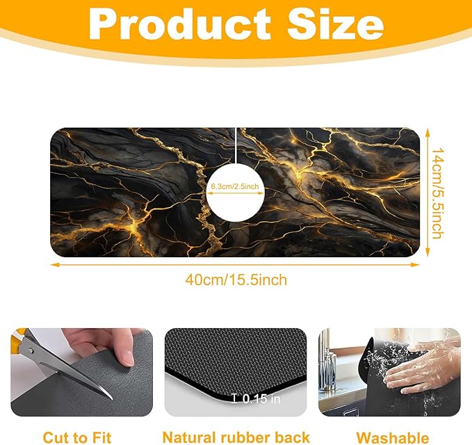 2 Pack Marble Texture Sink Splash Guard Faucet Mat Liquid Gold Marble Texture