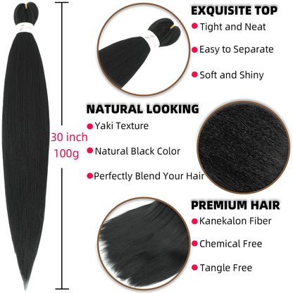Xusuperb 30 inch Pre Stretched Braiding Hair Extensions 1B Black for Box Braids 6 Packs Long Knotless Kanekalon Synthetic Hair for Braiding Itch Free Hot Water Setting Soft Yaki Texture EZ Braids(1B)