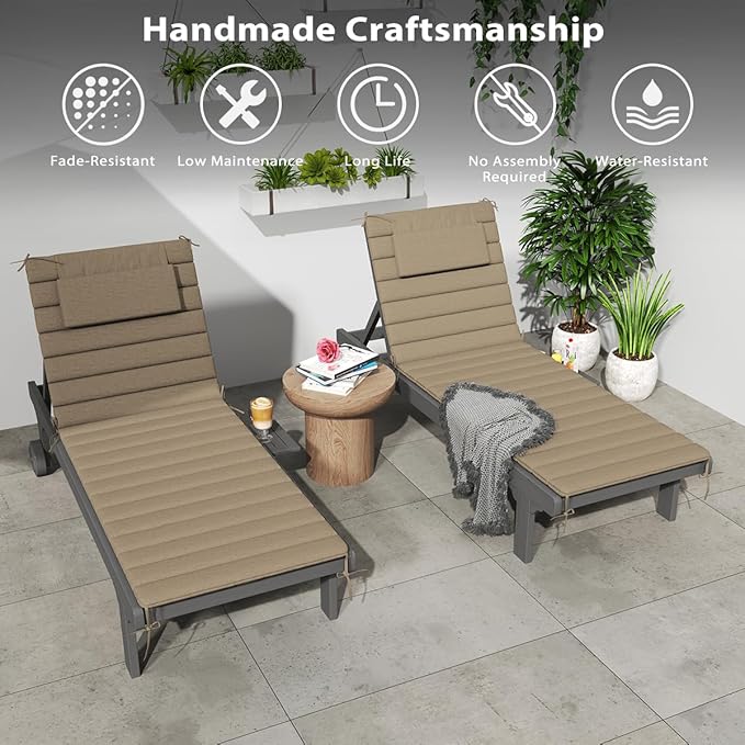 Sundale Outdoor Olefin Quilted Lounge Cushion Set of 4, Patio Foldable Chaise
