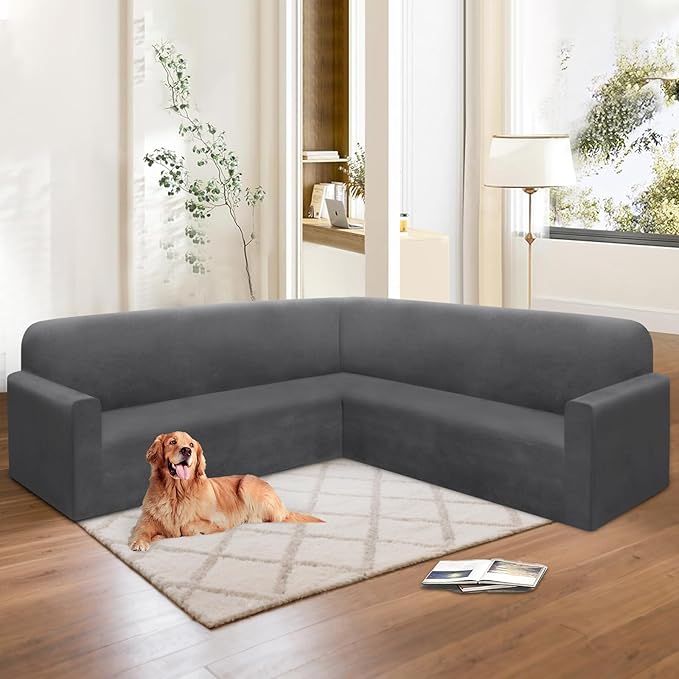 HDCAXKJ Corner Sectional Couch Covers Velvet Stretch L Shape Sofa Cover Soft