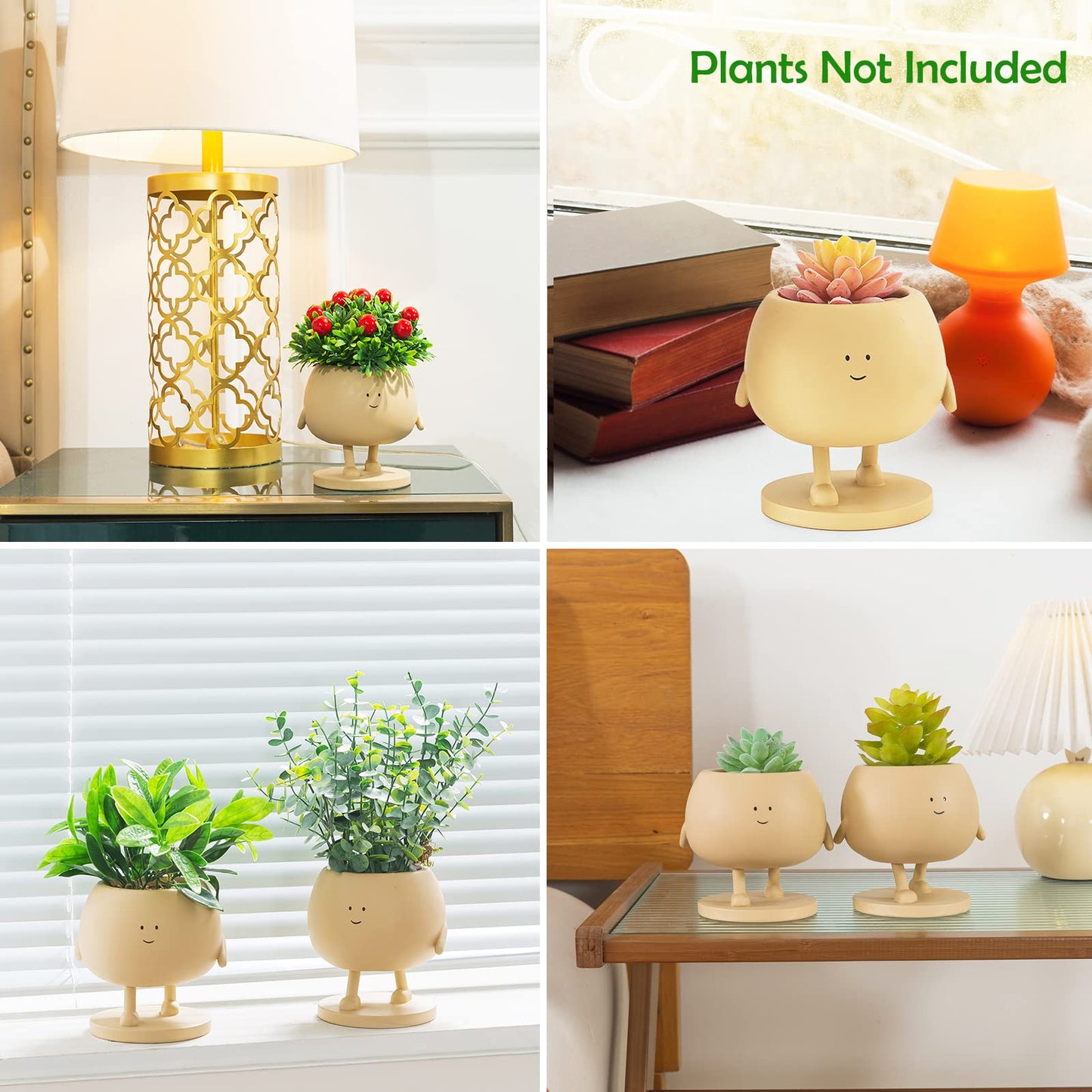COTYNI Face Plant Pots, Succulent Pots, 4.9 Inch Head Planters for Indoor, Cute Resin Flower Pot with Drainage Hole, Unique Cactus Planter, Small Planter Pots for Mini Plant (1 Pack)