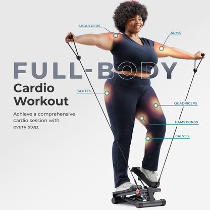 Sunny Health & Fitness Mini Stepper for Exercise at Home, Stair Step Workout Machine with Resistance Band and Over 300lb Weight Capacity, Optional Twist Motion and Free SunnyFit App Connection