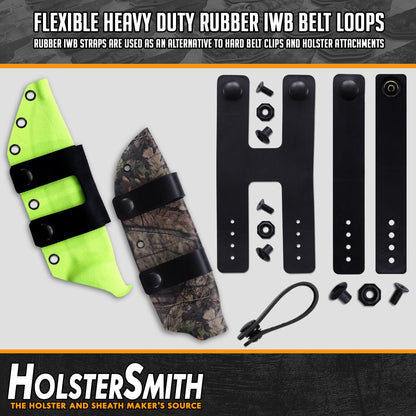 IWB Double Belt Loop - Heavy Duty Rubber – Black w/Pull-The-Dot Snaps/Durable Caps & Mounting Hardware - Belt Loop for IWB Carry - (Fit 1.25-2.00 Inch Belts (Adjustable)