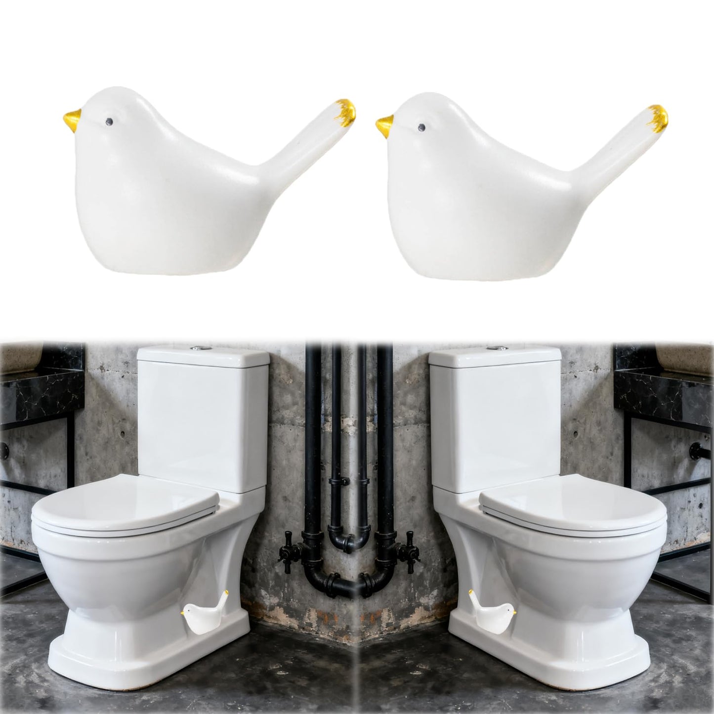 2Pack Bird Toilet Bolt Caps,Toilet Bolt Covers Decorative,Cute Funny Ceramics Bird Decorative,Closestool Bottom Easy Installation Replacement Parts（J-White）