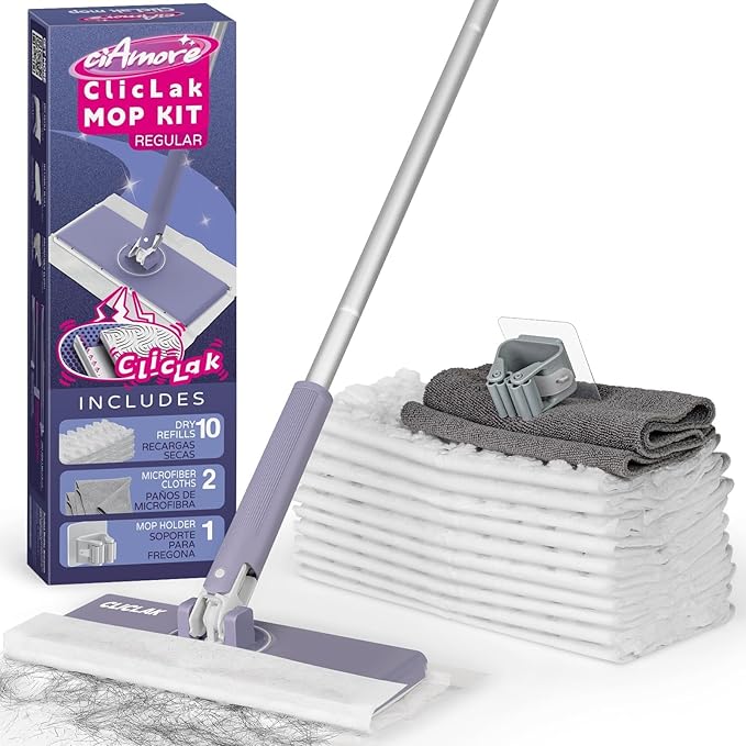 Disposable Sweeper Dust Mop, No-Touch Attach & Remove Cloth Instantly,