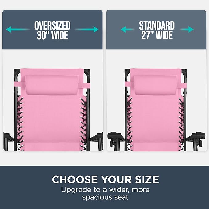 Best Choice Products 30” Wide Folding Zero Gravity Outdoor Recliner Patio Lounge Chair w/Adjustable Canopy Shade, Headrest, Side Accessory Tray - Carnation