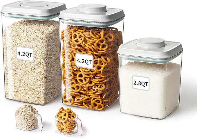Ankou Food Storage Container Sets, 2.8 Qt + 4.2 Qt *2 Airtight Canisters