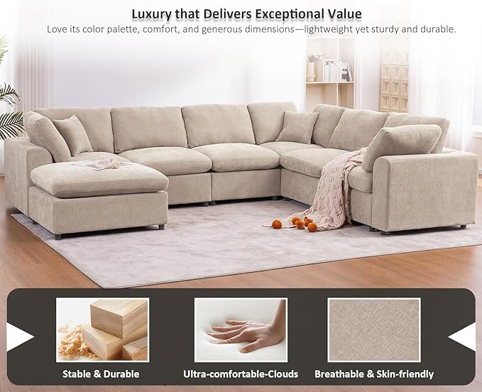 Oversized Modular Sectional Sofa Couch, Large 7 Seater Corner Sofa Modern U