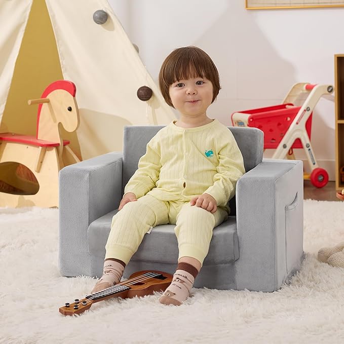 Kids Couch, 2-in-1 Toddler Chair Comfy 1-3 Years Old, Convertible Kids Chair