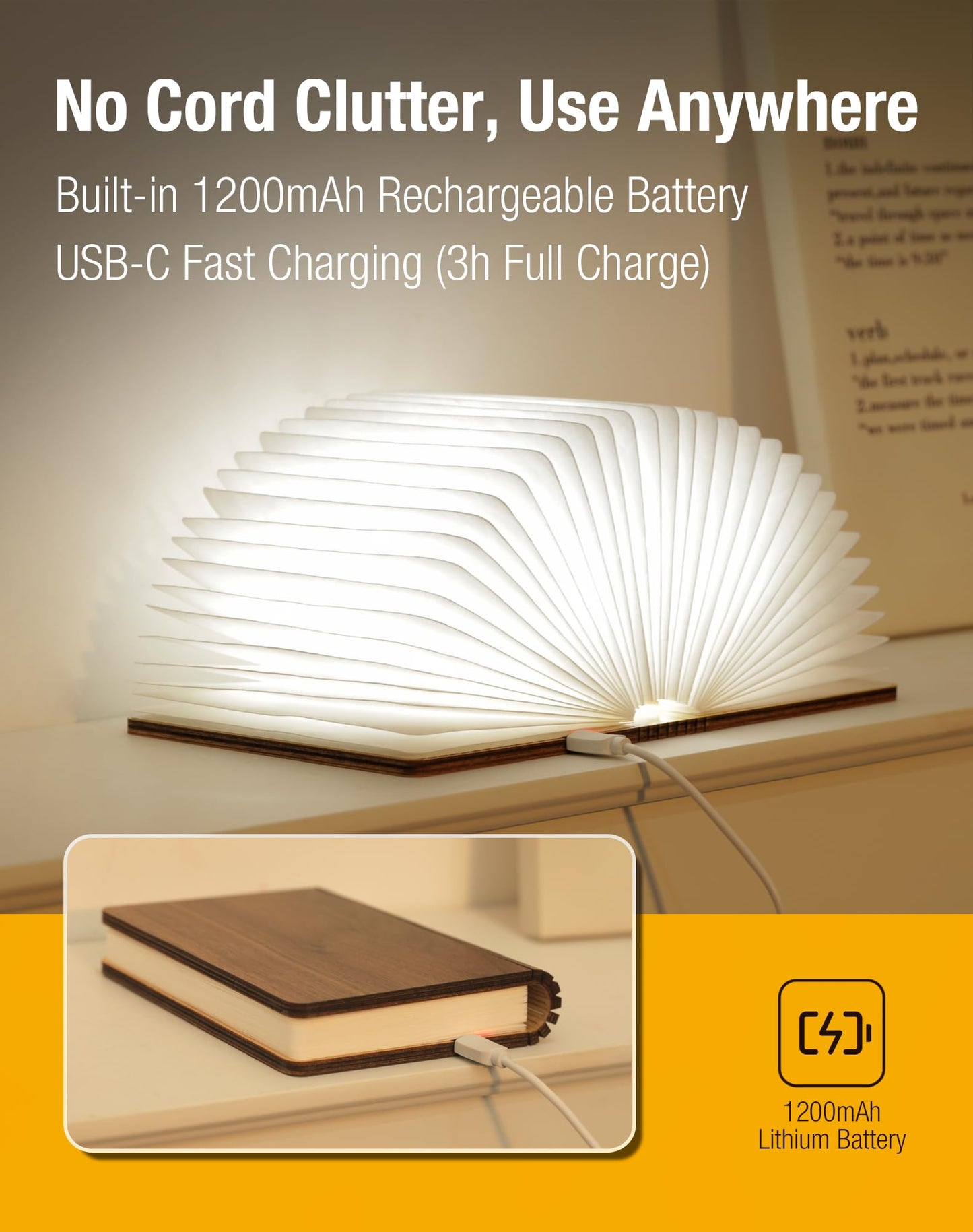 ZBOLE 5.7 Inch Wooden Book Lamp - Portable Folding LED Book Light for Reading, Home & Library Decor, Unique Gift for Book Lovers, Magnetic Night Light (Walnut)