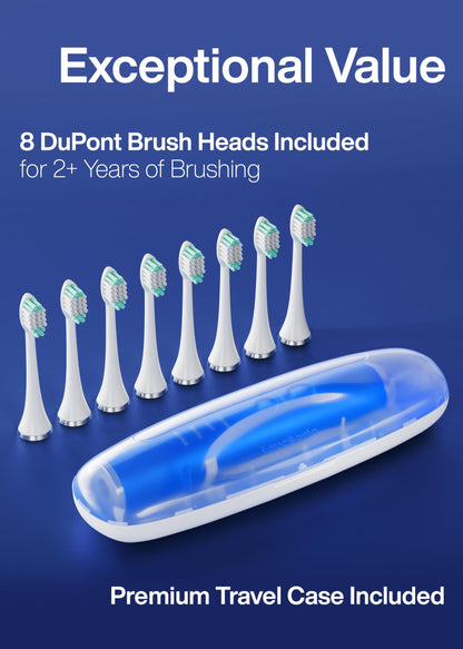 Aquasonic Vibe Series Ultra-Whitening Toothbrush – ADA Accepted Electric Toothbrush - 8 Brush Heads & Travel Case – 40,000 VPM Motor & Wireless Charging - 4 Modes w Smart Timer – Satin Rose Gold