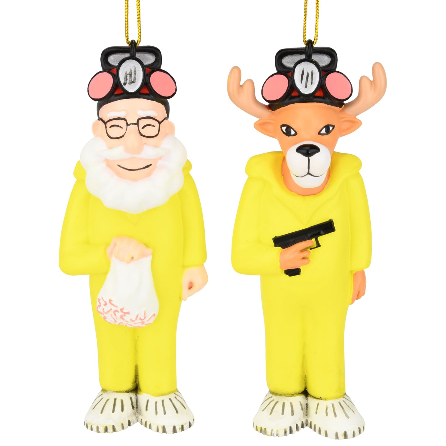 Tree Buddees Breaking Bulbs Christmas Ornaments 2-Pack Funny Parody Santa & a Reindeer in Hazmat Suits – Holiday Pop Culture Décor