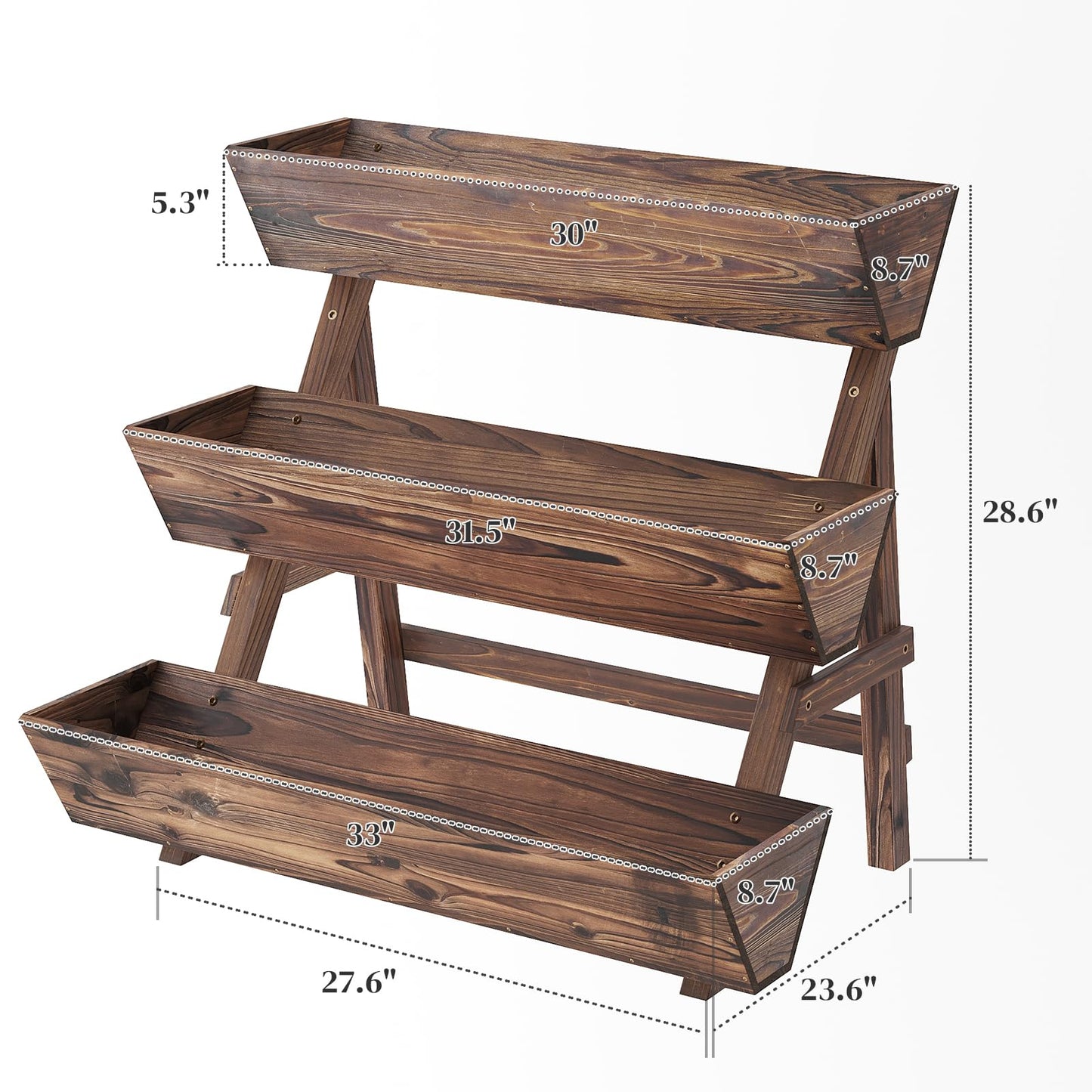 PULIJIAJU 3-Tier Wooden Vertical Raised Garden Bed with Legs, Tiered Planter Box, Vertical Garden Planter,Wood Plant Stand Wood Flower Rack for Patio, Balcony, Freestanding. (Carbonized-Large)