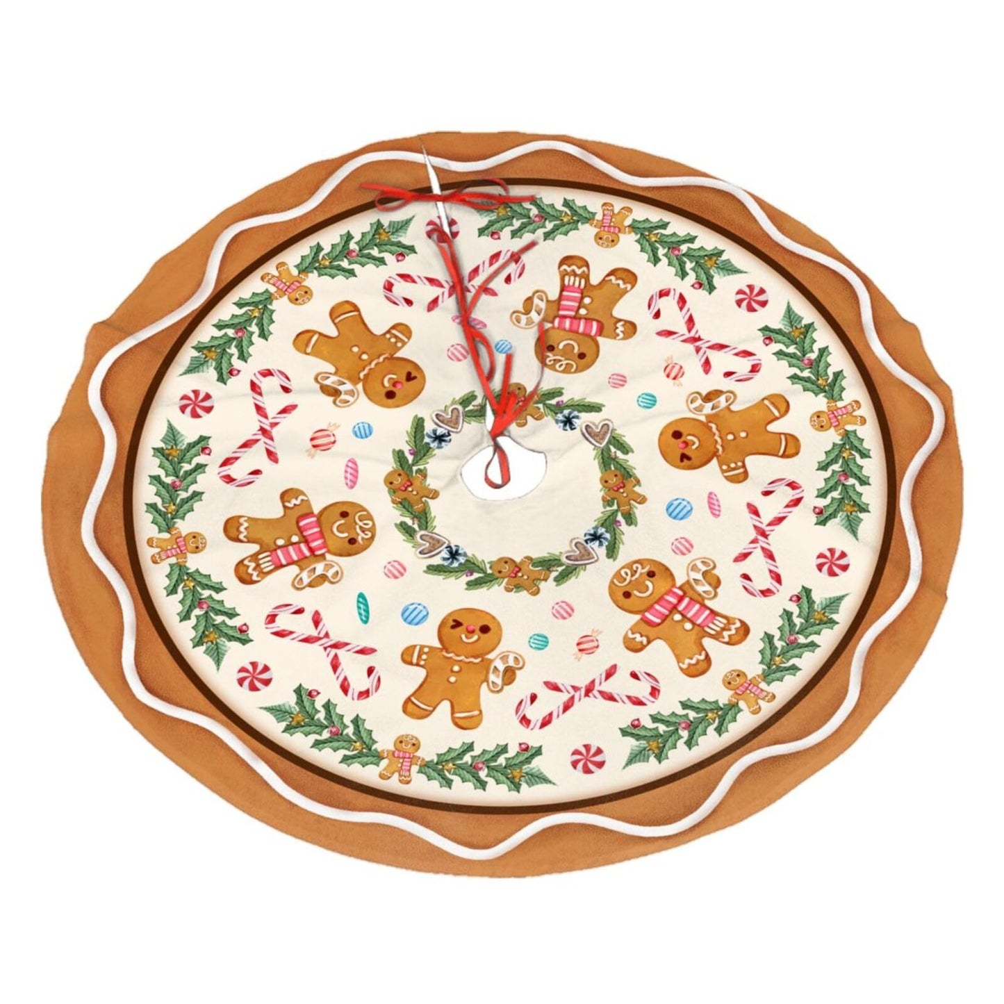 Gingerbread Man Christmas Tree Skirt Xmas Tree Mat Halloween Thanksgiving Christmas Tree Ornaments Decorations Holiday Party Indoor Outdoor 30"