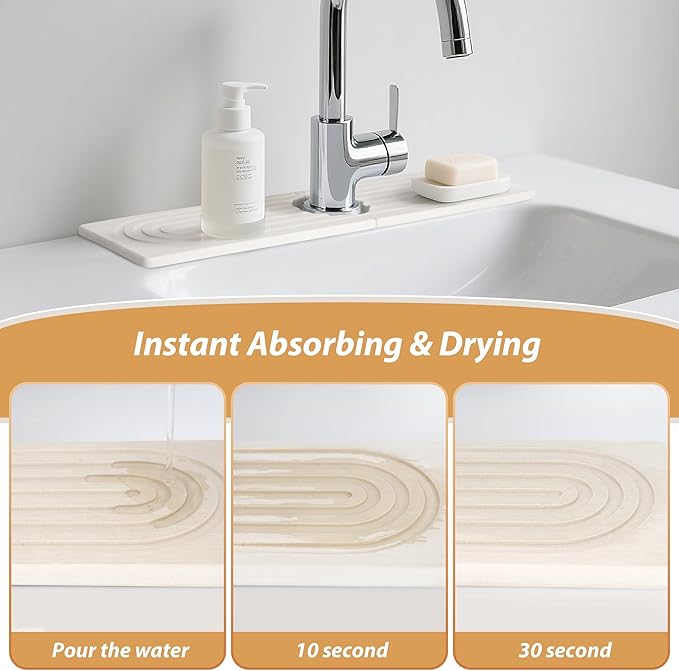 Kitchen Sink Faucet Mat, Diatomaceous Earth Quick Dry Sink Splashback Drying Mat